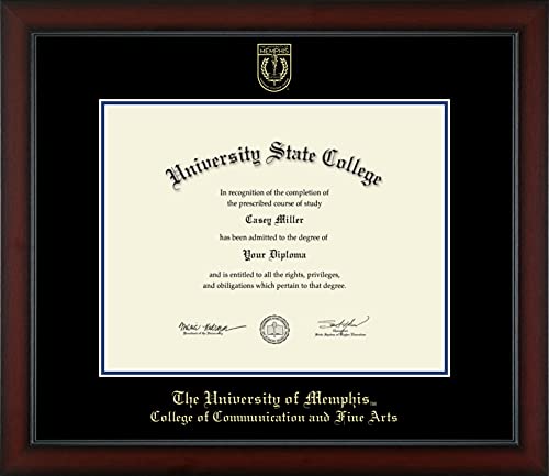 The University of Memphis College of Communication and Fine Arts - Officially Licensed - Bachelor's/Master's/Pre-2010 PhD - Gold Embossed Diploma Frame - Document Size 14" x 11"