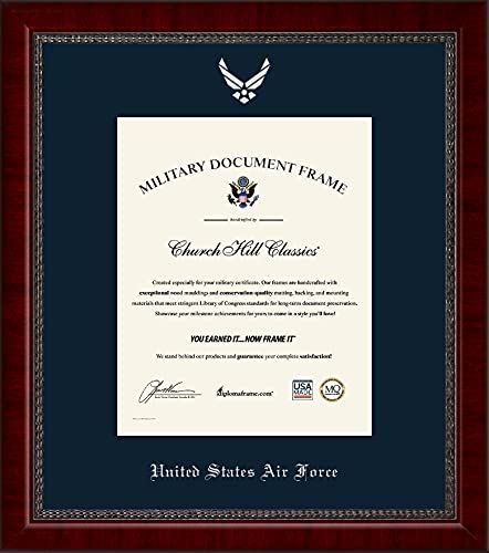 Church Hill Classics United States Air Force Certificate Frame - Featuring Sutton Moulding - Vertical Orientation - Officially Licensed - Document Size 8" x 10"