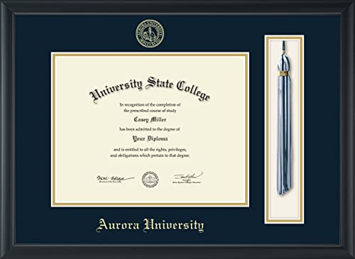 Aurora University - Officially Licensed - Gold Embossed Tassel Diploma Frame - Document Size 11" x 8.5"