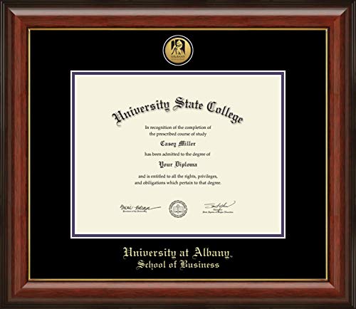 University at Albany State University of New York School of Business - Officially Licensed - Gold Medallion Diploma Frame - Document Size 11" x 8.5"