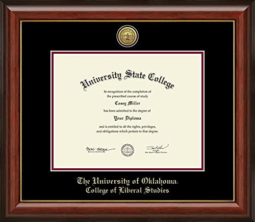 The University of Oklahoma College of Liberal Studies - Officially Licensed - Gold Medallion Diploma Frame - Document Size 11" x 8.5"