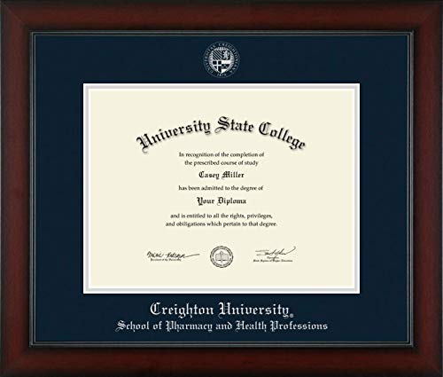 Creighton University School of Pharmacy and Health Professions - Officially Licensed - PhD - Silver Embossed Diploma Frame - Document Size 12" x 9"