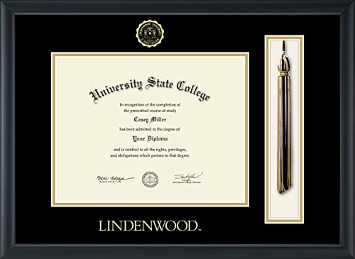 Lindenwood University - Officially Licensed - Bachelor's/Pre-Spring 2016 PhD/Spring 2021 to Present Master's - Gold Embossed Tassel Diploma Frame - Document Size 11" x 8.5"