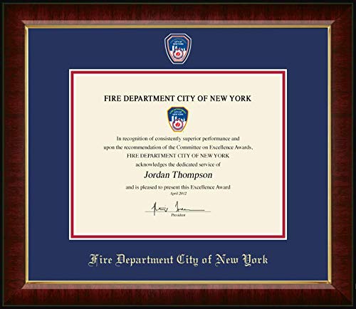 Church Hill Classics Fire Department City of New York Certificate Frame - Masterpiece Medallion - Featuring Murano Moulding - Officially Licensed - Document Size 11" x 8.5"