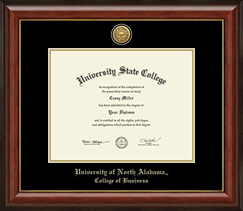 University of North Alabama College of Business - Officially Licensed - Gold Medallion Diploma Frame - Document Size 11" x 8.5"