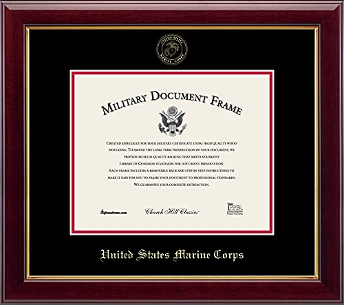 Church Hill Classics United States Marine Corps Certificate Frame - Featuring Gallery Moulding - Horizontal Orientation - Officially Licensed - Document Size 10" x 8"