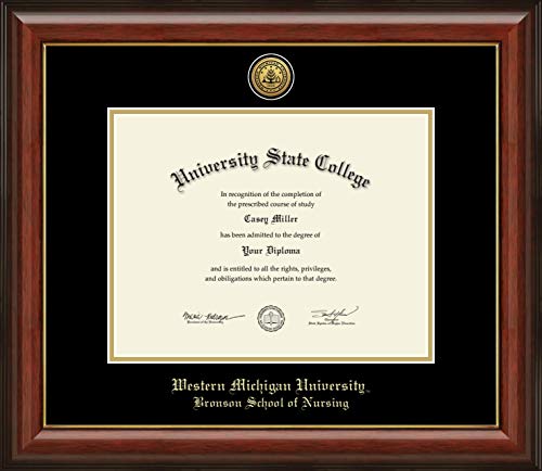 Western Michigan University Bronson School of Nursing - Officially Licensed - Gold Medallion Diploma Frame - Document Size 11" x 8.5"