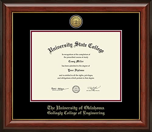 The University of Oklahoma Gallogly College of Engineering - Officially Licensed - Gold Medallion Diploma Frame - Document Size 11" x 8.5"