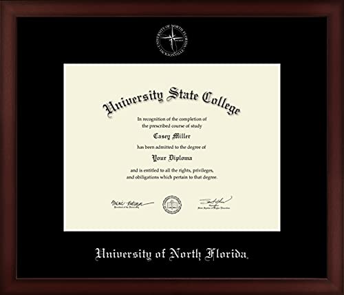 University of North Florida - Officially Licensed - Silver Embossed Diploma Frame - Document Size 11" x 8.5"