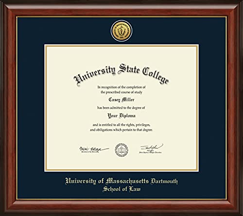 University of Massachusetts Dartmouth School of Law - Officially Licensed - Gold Medallion Diploma Frame - Document Size 17" x 14"