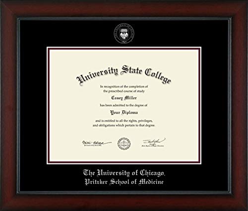 University of Chicago Pritzker School of Medicine - Officially Licensed - Silver Embossed Diploma Frame - Document Size 12" x 9"