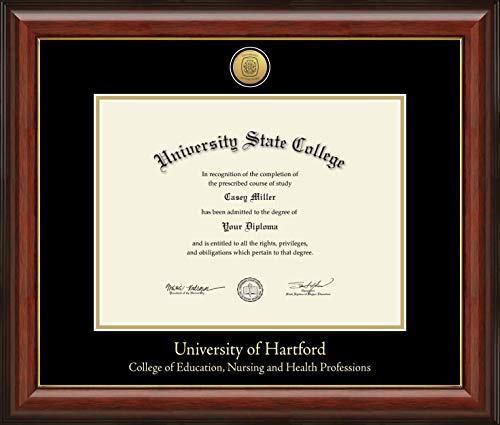 University of Hartford College of Education, Nursing and Health Professions - Officially Licensed - Gold Medallion Diploma Frame - Document Size 12" x 9"