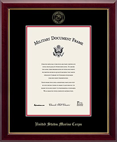 Church Hill Classics United States Marine Corps Certificate Frame - Featuring Gallery Moulding - Vertical Orientation - Officially Licensed - Document Size 10" x 14"