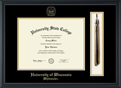 Framerly For University of Wisconsin Whitewater - Officially Licensed - December 2019 to Present Associate's/Bachelor's/Master's/PhD - Gold Embossed Tassel Diploma Frame - Document Size 11" x 8.5"