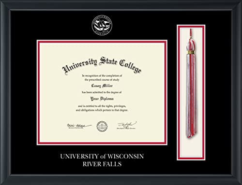 Framerly For University of Wisconsin River Falls - Officially Licensed - Silver Embossed Tassel Diploma Frame - Document Size 10" x 8"