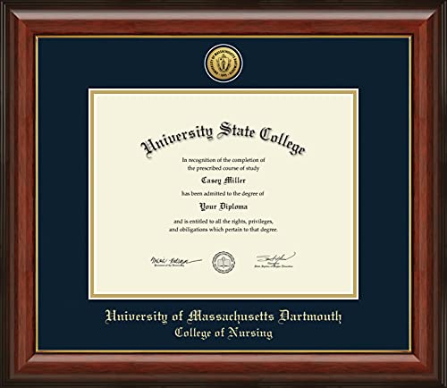 University of Massachusetts Dartmouth College of Nursing - Officially Licensed - Gold Medallion Diploma Frame - Document Size 11" x 8.5"