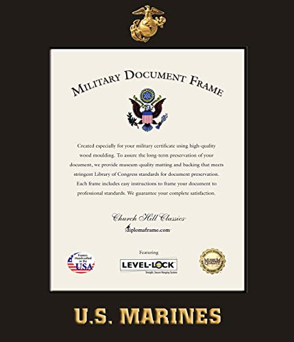 Church Hill Classics U.S. Marine Corps Certificate Frame - Featuring Expo Black Moulding - Vertical Orientation - Officially Licensed - Document Size 8" x 10"