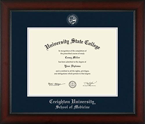 Creighton University School of Medicine - Officially Licensed - PhD - Silver Embossed Diploma Frame - Document Size 12" x 9"