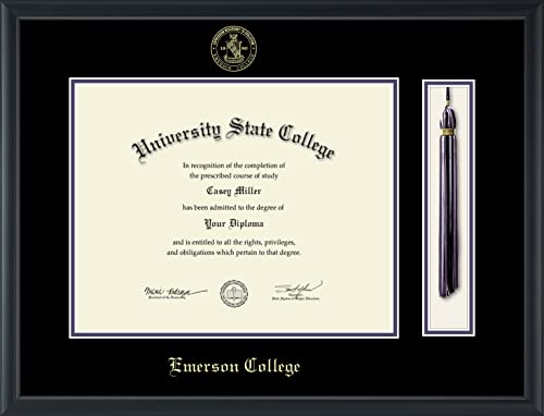 Emerson College - Officially Licensed - Pre-December 2021 Bachelor's/Master's/PhD - Gold Embossed Tassel Diploma Frame - Document Size 14" x 11"