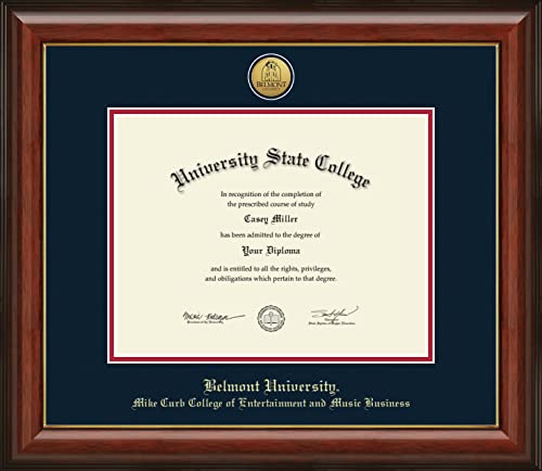 Belmont University Mike Curb College of Entertainment and Music Business - Officially Licensed - Gold Medallion Diploma Frame - Document Size 11" x 8.5"