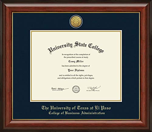 University of Texas at El Paso College of Business Administration - Officially Licensed - Bachelor's/Master's - Gold Medallion Diploma Frame - Document Size 11" x 8.5"