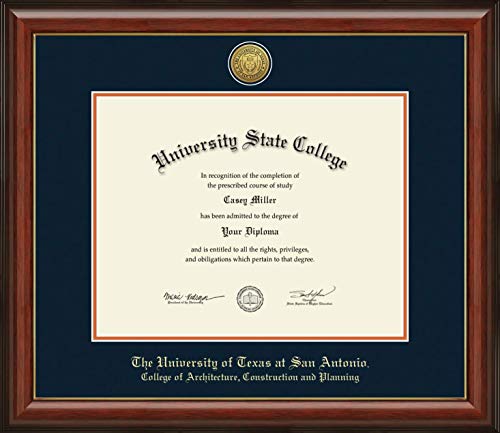 The University of Texas San Antonio College of Architecture, Construction and Planning - Officially Licensed - Gold Medallion Diploma Frame - Document Size 14" x 11"