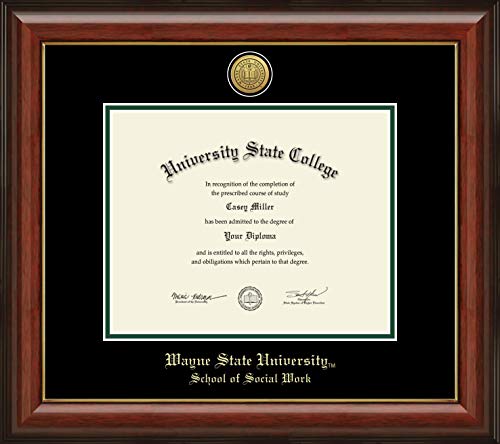 Wayne State University School of Social Work - Officially Licensed - Gold Medallion Diploma Frame - Document Size 10" x 8"