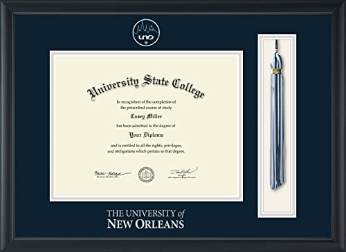 University of New Orleans - Officially Licensed - Silver Embossed Tassel Diploma Frame - Document Size 11" x 8.5"