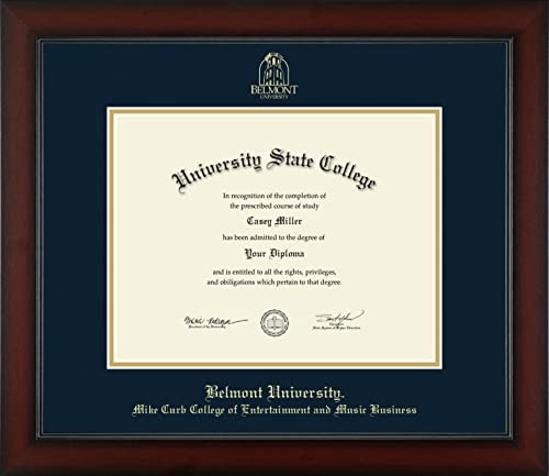 Belmont University Mike Curb College of Entertainment and Music Business - Officially Licensed - Gold Embossed Diploma Frame - Document Size 11" x 8.5"