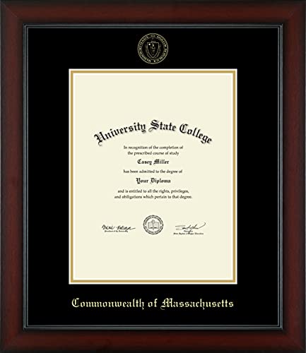 Commonwealth of Massachusetts - Officially Licensed - Gold Embossed Official State Seal Document Frame - Certificate Size 8.5" x 11"