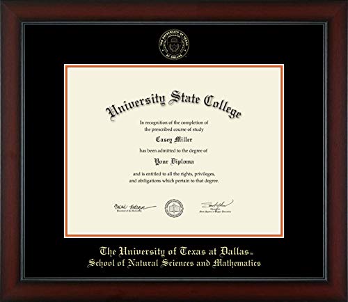 The University of Texas at Dallas School of Natural Sciences and Mathematics - Officially Licensed - Gold Embossed Diploma Frame - Document Size 14" x 11"