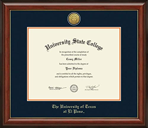 University of Texas at El Paso - Officially Licensed - PhD - Gold Medallion Diploma Frame - Document Size 14" x 11"