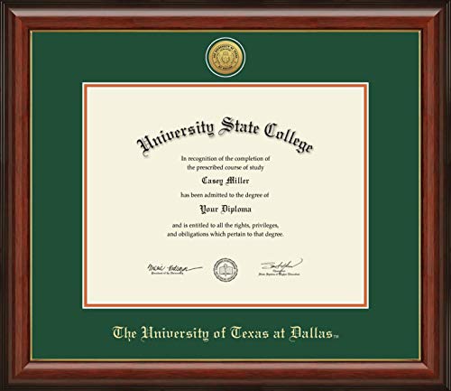 The University of Texas at Dallas - Officially Licensed - Gold Medallion Diploma Frame - Document Size 14" x 11"