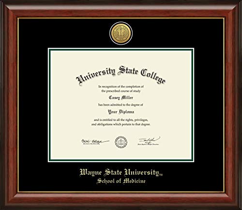 Wayne State University School of Medicine - Officially Licensed - Gold Medallion Diploma Frame - Document Size 12.25" x 9.5"