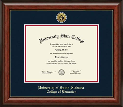 University of South Alabama College of Education - Officially Licensed - Gold Medallion Diploma Frame - Document Size 11" x 8.5"