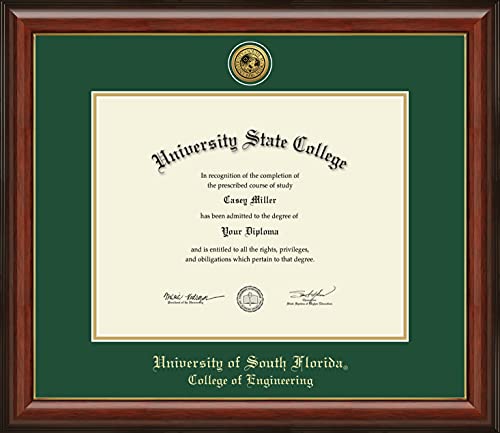 University of South Florida College of Engineering - Officially Licensed - Gold Medallion Diploma Frame - Document Size 14" x 11"