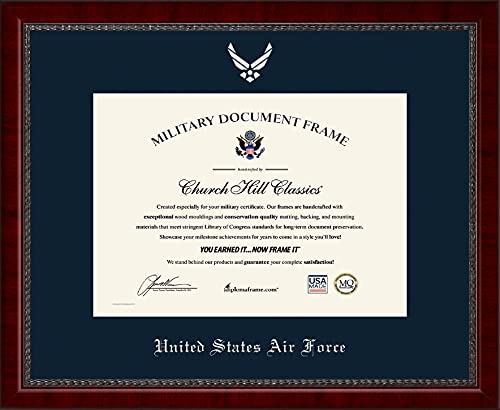 Church Hill Classics United States Air Force Certificate Frame - Featuring Sutton Moulding - Horizontal Orientation - Officially Licensed - Document Size 14" x 10"