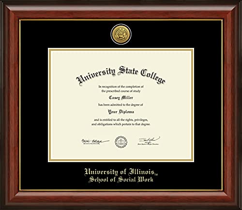 University of Illinois School of Social Work - Officially Licensed - Gold Medallion Diploma Frame - Document Size 11" x 8.5"