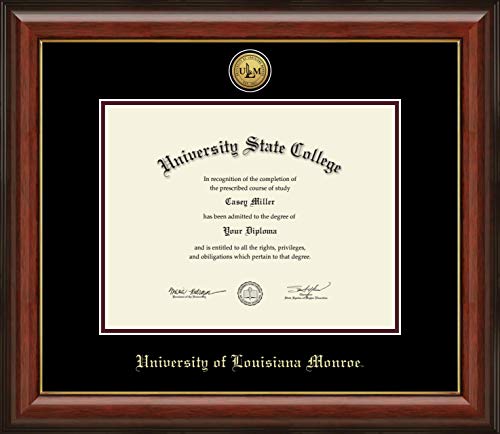 University of Louisiana Monroe - Officially Licensed - Gold Medallion Diploma Frame - Document Size 11" x 8.5"