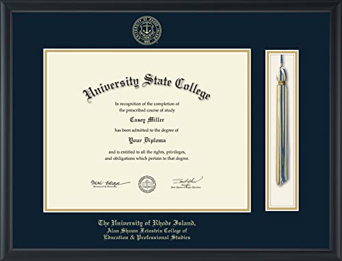 The University of Rhode Island Alan Shawn Feinstein College of Education & Professional Studies - Officially Licensed - Gold Embossed Tassel Diploma Frame - Document Size 14" x 11"