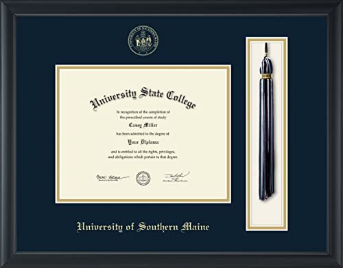 University of Southern Maine - Officially Licensed - Bachelor's - Gold Embossed Tassel Diploma Frame - Document Size 9" x 7"