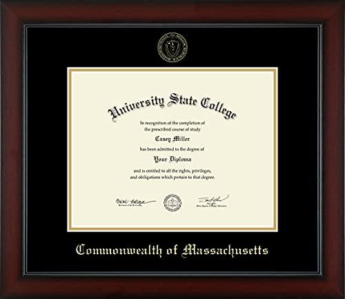 Commonwealth of Massachusetts - Officially Licensed - Gold Embossed Official State Seal Document Frame - Certificate Size 11" x 8.5"