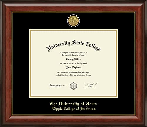 Framerly For The University of Iowa Tippie College of Business - Officially Licensed - Gold Medallion Diploma Frame - Document Size 11" x 8.5"