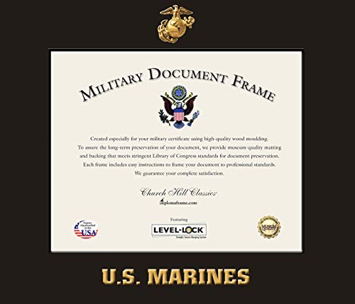 Church Hill Classics U.S. Marine Corps Certificate Frame - Featuring Expo Black Moulding - Horizontal Orientation - Officially Licensed - Document Size 10" x 8"