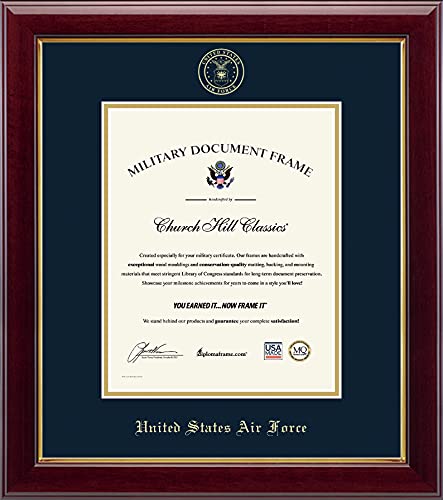 Church Hill Classics United States Air Force Certificate Frame - Featuring Gallery Moulding - Vertical Orientation - Officially Licensed - Document Size 8" x 10"