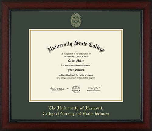 The University of Vermont College of Nursing and Health Sciences - Officially Licensed - Master's/PhD - Gold Embossed Diploma Frame - Document Size 13" x 10"