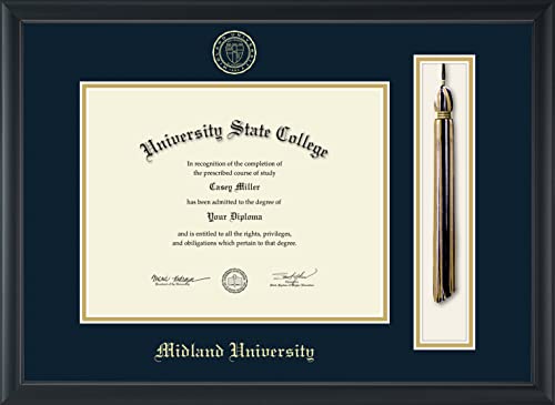 Midland University - Officially Licensed - Gold Embossed Tassel Diploma Frame - Document Size 11" x 8.5"