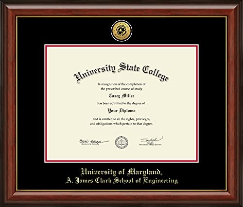 University of Maryland, College Park A. James Clark School of Engineering - Officially Licensed - Gold Medallion Diploma Frame - Document Size 17" x 13"