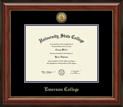 Emerson College - Officially Licensed - Pre-December 2021 Bachelor's/Master's/PhD - Gold Medallion Diploma Frame - Document Size 11" x 8.5"