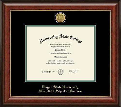 Wayne State University Mike llitch School of Business - Officially Licensed - Gold Medallion Diploma Frame - Document Size 10" x 8"